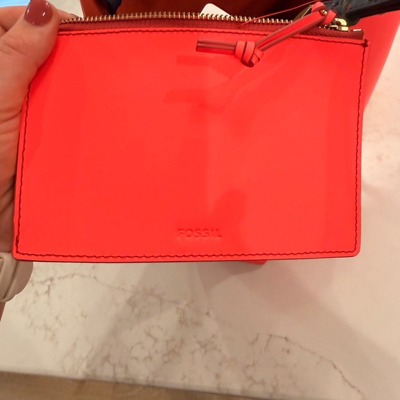 Fossil Neon Coral Tote Bag Large Shopper Beach Travel Bag Polka Dot Straps - Picture 4 of 6